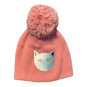 Cat Pink Sparkle Pom Pom Beanie Age 3-6 NEW